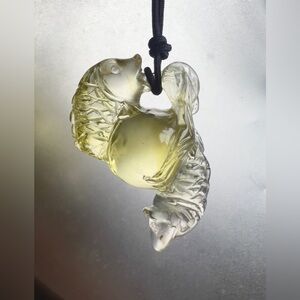 Pisces Koi Fish Necklace Hand Carved Citrine Quartz Vintage November Birthstone